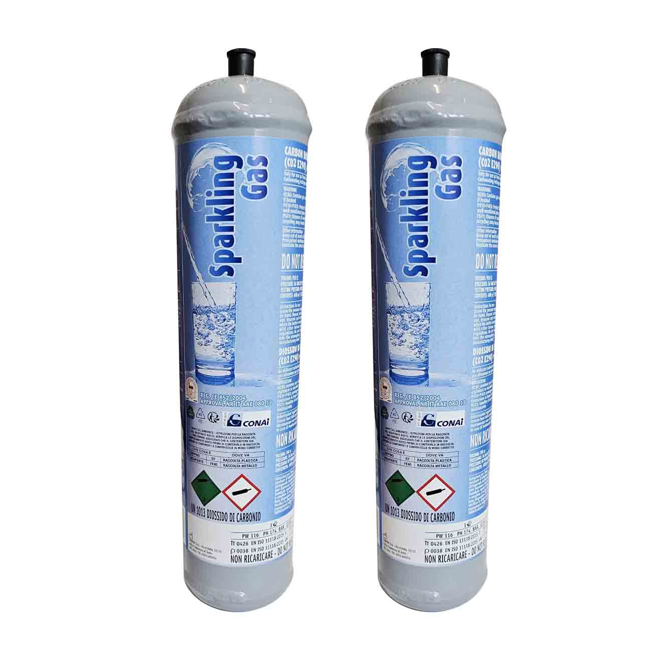 2 bombole CO2 monouso da 600 gr. e290 per acqua frizzante