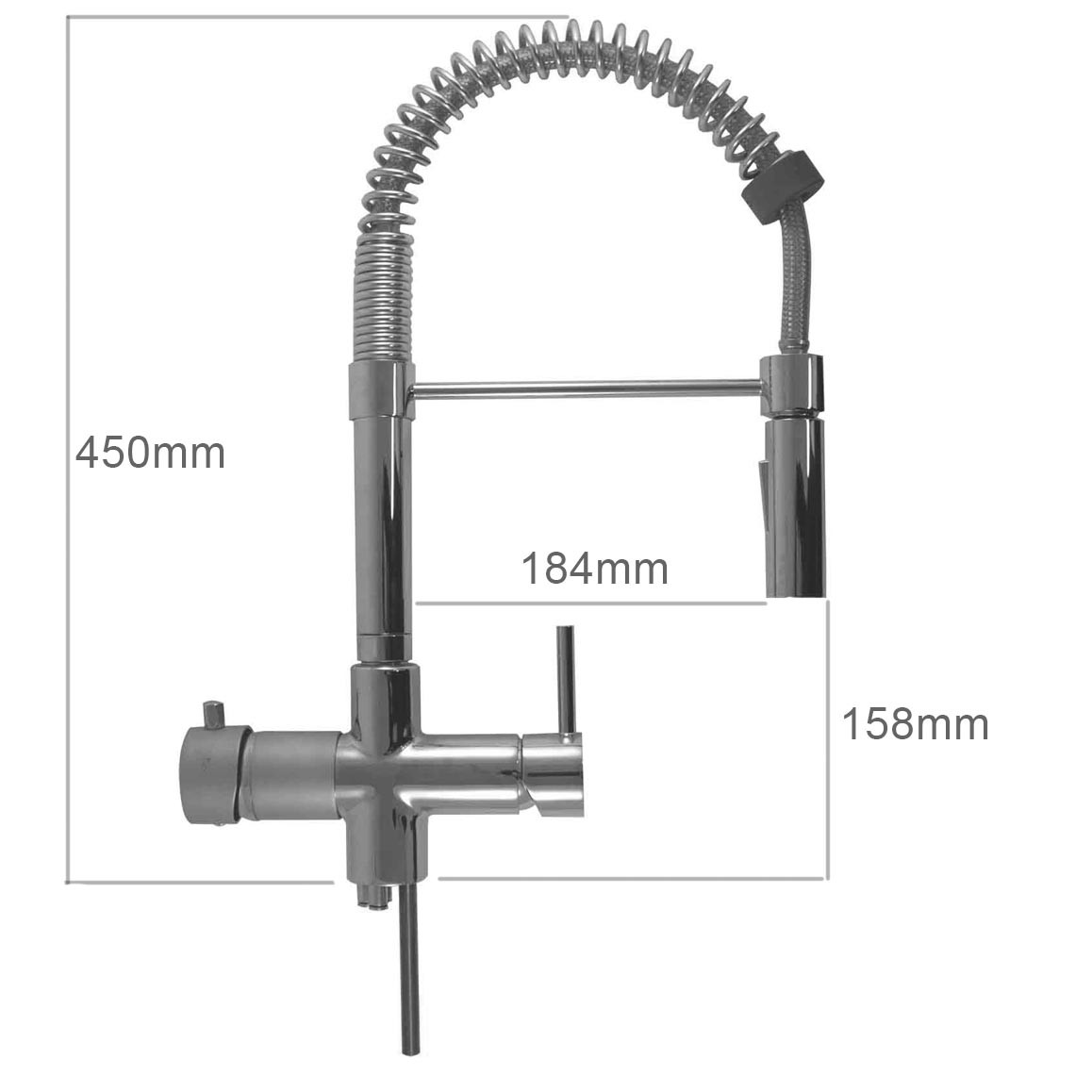 Chrome Adriano five way faucet measures
